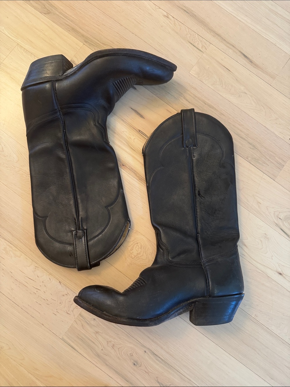 J. Chisholm Women’s Western Cowboy Boots 7 D Black Leather Made in USA Vintage